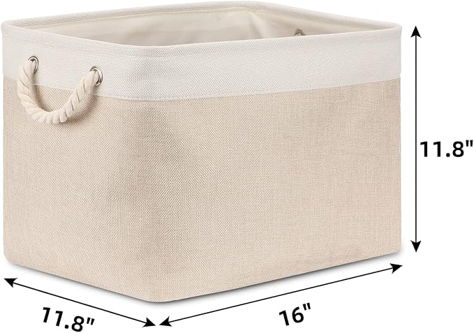 Bidtakay Beige Storage Basket Large Fabric Cloth Baskets Tall Rectangular Shelf - Image 7