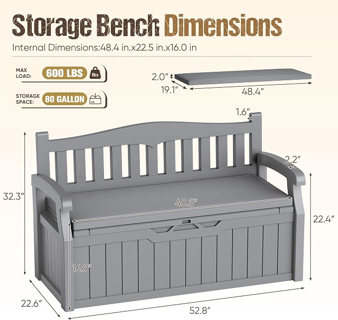 80-Gallon Outdoor Storage Bench - Image 3