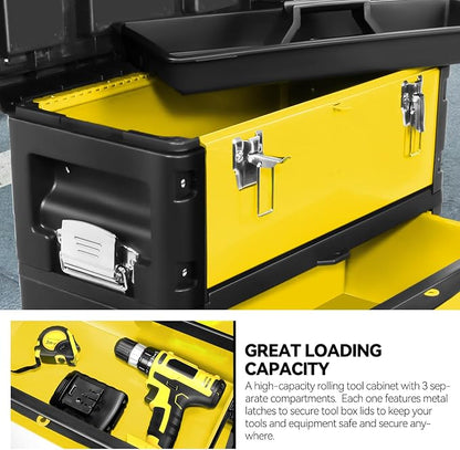 Auto Dynasty 3-Tier Stackable Tool Box, 19.5 Inch 3-in-1 Rolling Tool Box - Image 3