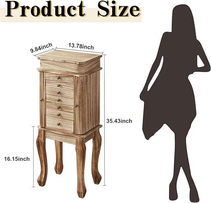 Emfogo Standing Jewelry Armoire, 7 Drawers & 2 Side Doors Jewelry Amoire - Image 2