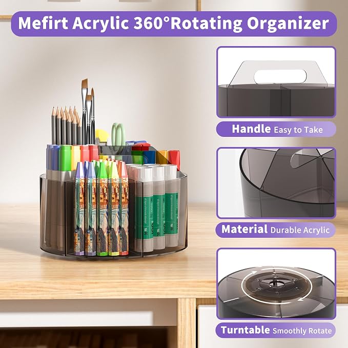 Acrylic Pen Organizer, 360 Degree Rotating Desk Organizer - Image 6