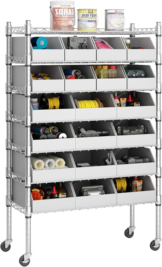 6-Tier Classics Heavy-Duty Bin Rack, Industrial Solid Steel Wire Shelving by Hymula