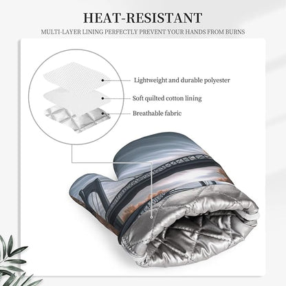 Scenery Bridge Print Oven Mitts Set of 2, Heat Resistant Silicone Oven Mittens - Image 5