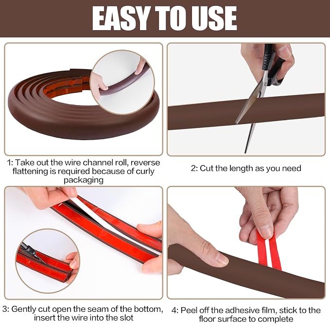 Floor Cord Cover Self Adhesive Cord Hider, 10FT Cable Management, Extension - Image 8