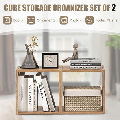 2 Stackable Cubes Bookcase, Wooden Cubby Storage Organizer - Image 4