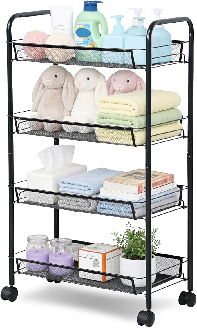 LOFTEY 4 Tier Rolling Storage Cart, Small Metal Utility Cart on Wheels by LOFTEY