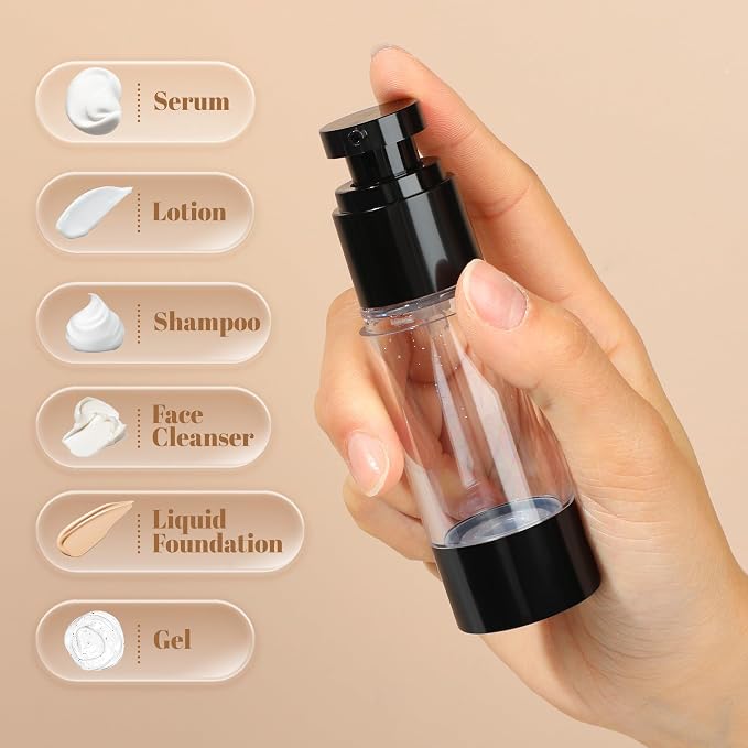 1oz 30ml Airless Pump Bottles, Refillable Leak Proof Travel Pump Bottle - Image 2
