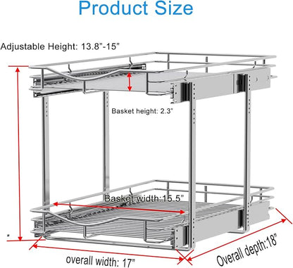 DINDON 2 Tier Pull Out Cabinet Organizer Heavy-Duty Metal Sliding Drawer Shelf - Image 3