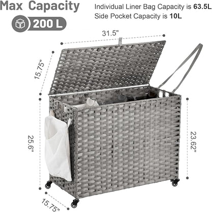Laundry Hamper with Wheels, 52.8 Gallon Rolling Laundry Basket with Lid - Image 4