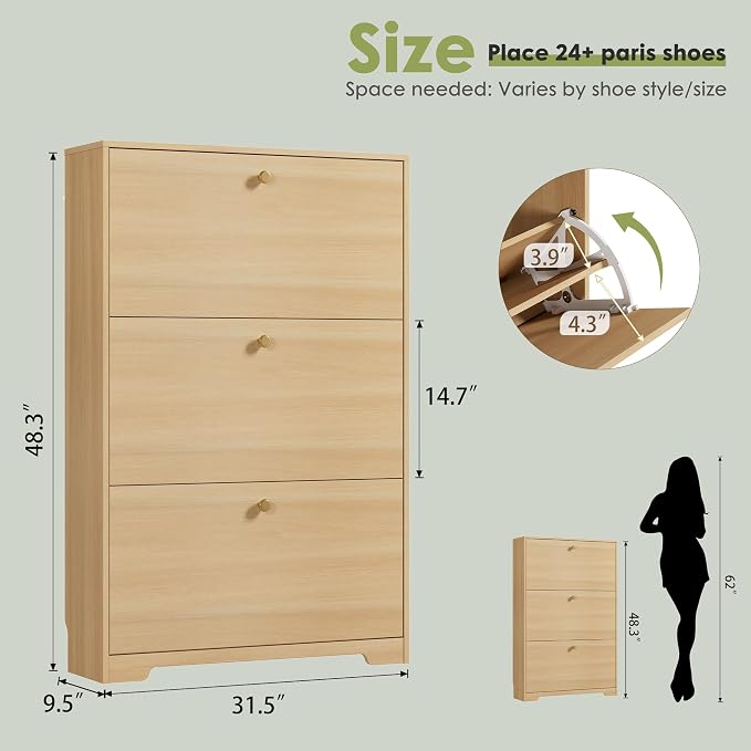 Nicetree Shoe Storage Cabinet, Slim Shoe Cabinet, Hidden Shoe Rack Cabinet - Image 2