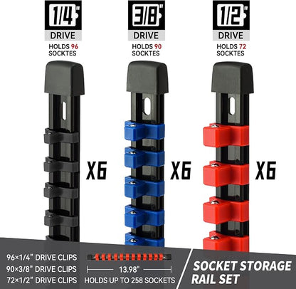 Socket Organizer Drive ABS Tools-Socket Holder, 3/8-Inch x 90 Clips, 1/2-Inch x - Image 2