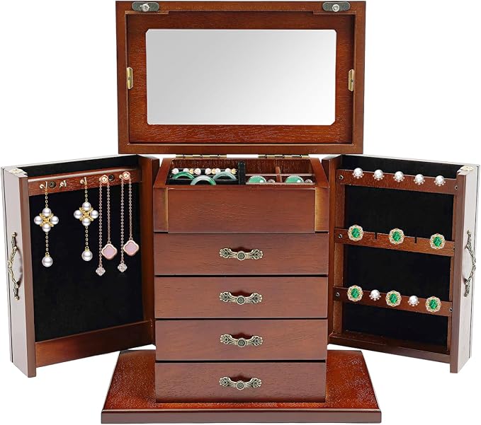 4-Drawer Wooden Jewelry Box, Wood Jewelry Organizer - Image 3