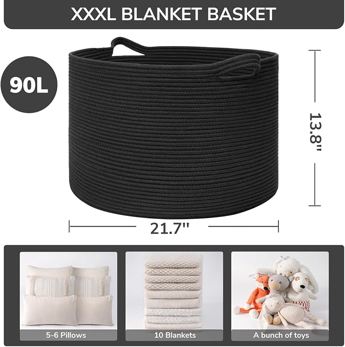 INDRESSME XXXLarge Blanket Basket 21.7" x 21.7" x 13.8" Woven Storage Baskets - Image 3