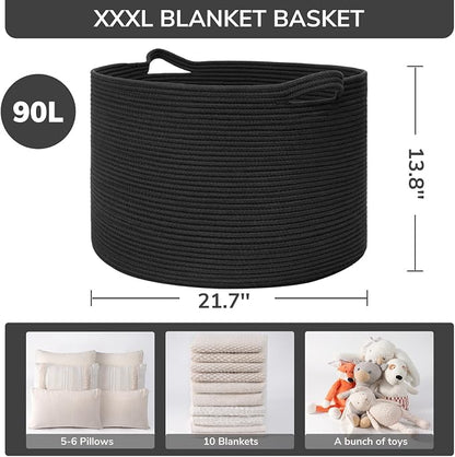 INDRESSME XXXLarge Blanket Basket 21.7" x 21.7" x 13.8" Woven Storage Baskets - Image 3