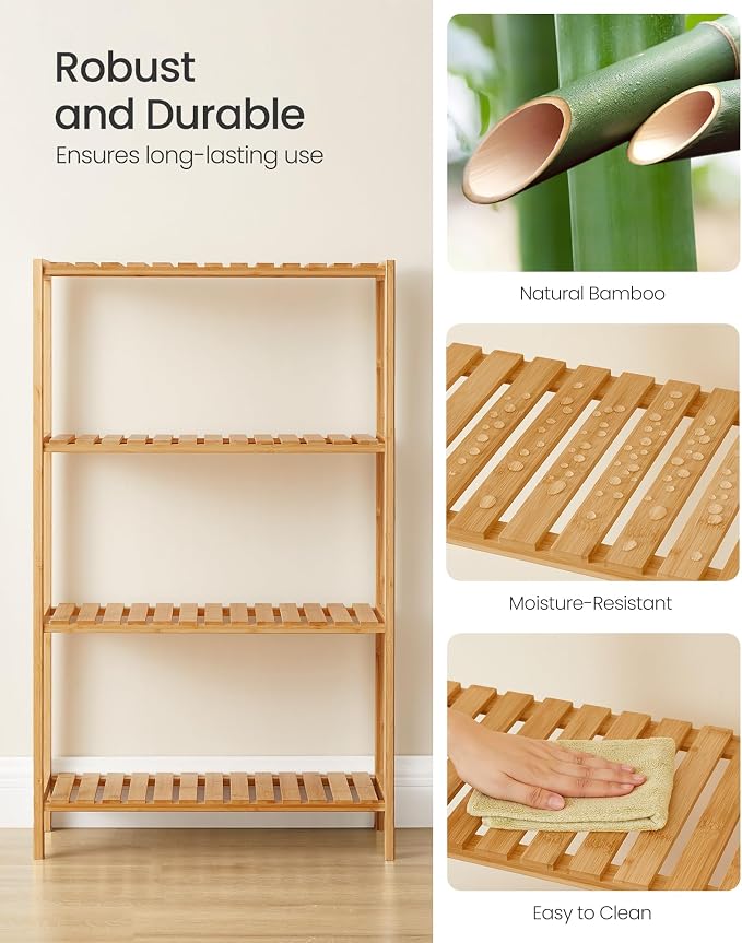 SONGMICS Bamboo Storage Shelf, 4-Tier Shelving Unit, in The Entryway, Living - Image 5