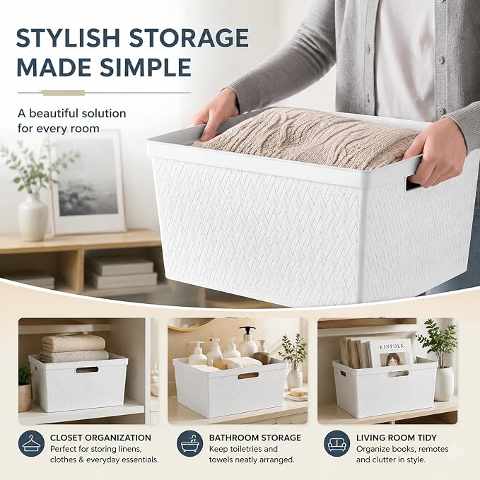 Plastic 3-Drawer Storage Tower, Decorative Cross-Weave Organizer - Image 5