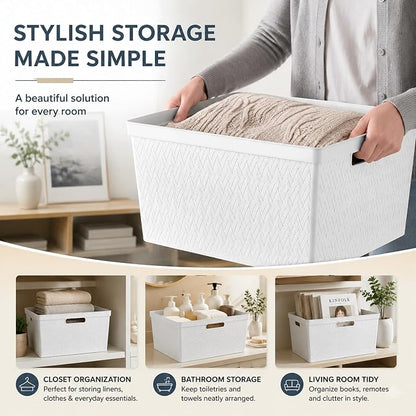 Plastic 3-Drawer Storage Tower, Decorative Cross-Weave Organizer - Image 5
