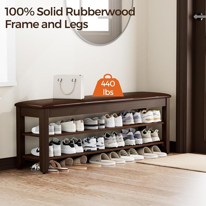 Homleke 2-Tier Solid Wood Shoe Rack Bench - Image 3