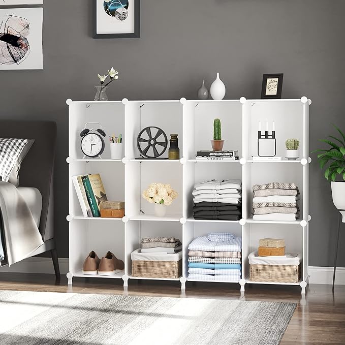 AWTATOS Cube Storage Organizer Storage 12 Cube Bookshelf DIY Plastic Closet - Image 4