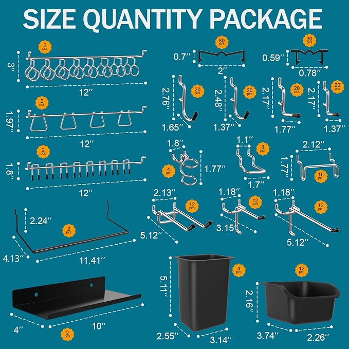Metal Peg Board Kit with 1/4" Pegboard Accessories, 6 Pack 12"X24" Pegboard and - Image 3