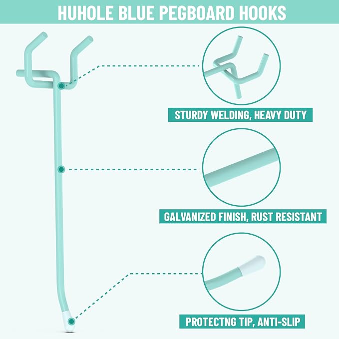 HUHOLE Pegboard Hooks 6 Inch 50PC, Fit 1/4" or 1/8" Pegboard, Ideal Peg Board - Image 2