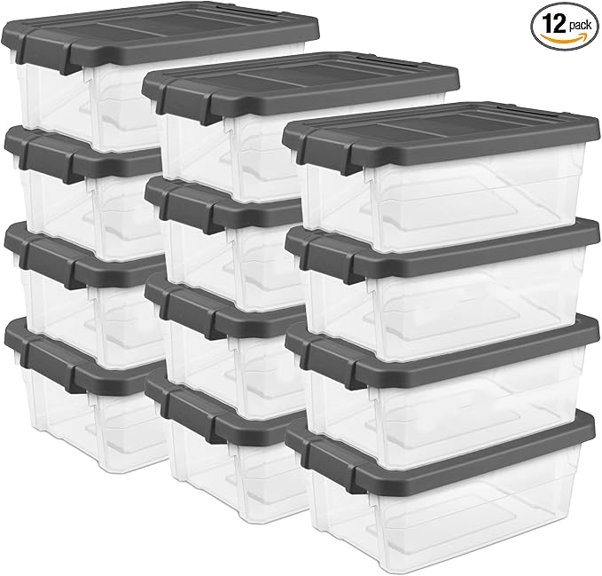 Sterilite 12-Pack Modular Stacker Box, Durable Clear Plastic Storage Bins by Sterilite