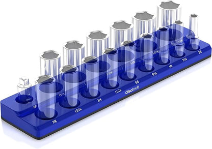 Olsa Tools Magnetic Socket Organizer | 1/2-inch Drive | SAE | Blue | Holds 16 by OlsaTools