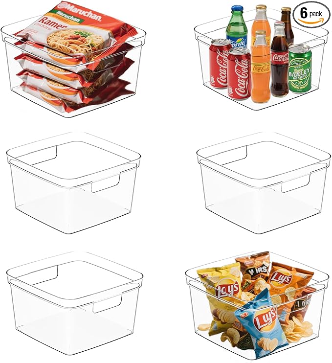 MOONEDGE 6-Pack Clear Plastic Storage Bins — Open-Top PET Storage Containers & by MOONEDGE