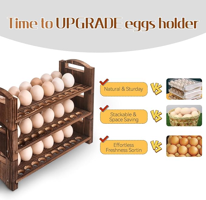 Wooden Egg Holder 3 Layer Fresh Egg Rack Holders Countertop Stackable Quail Egg - Image 5