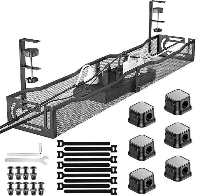 No Drill Under Desk Cable Management Tray, SONATURE 25.3" Cord Organizer by SONATURE