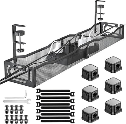 No Drill Under Desk Cable Management Tray, SONATURE 25.3" Cord Organizer by SONATURE