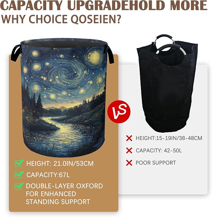 Night Sky Laundry Hamper, Collapsible Laundry Baskets, Stream Fireflies Dirty - Image 4