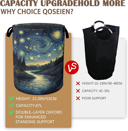 Night Sky Laundry Hamper, Collapsible Laundry Baskets, Stream Fireflies Dirty - Image 4