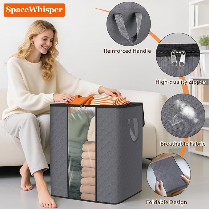 SpaceWhisper 8 Pack 100L Clothes Storage, Foldable Thick Fabric Blanket Storage - Image 3