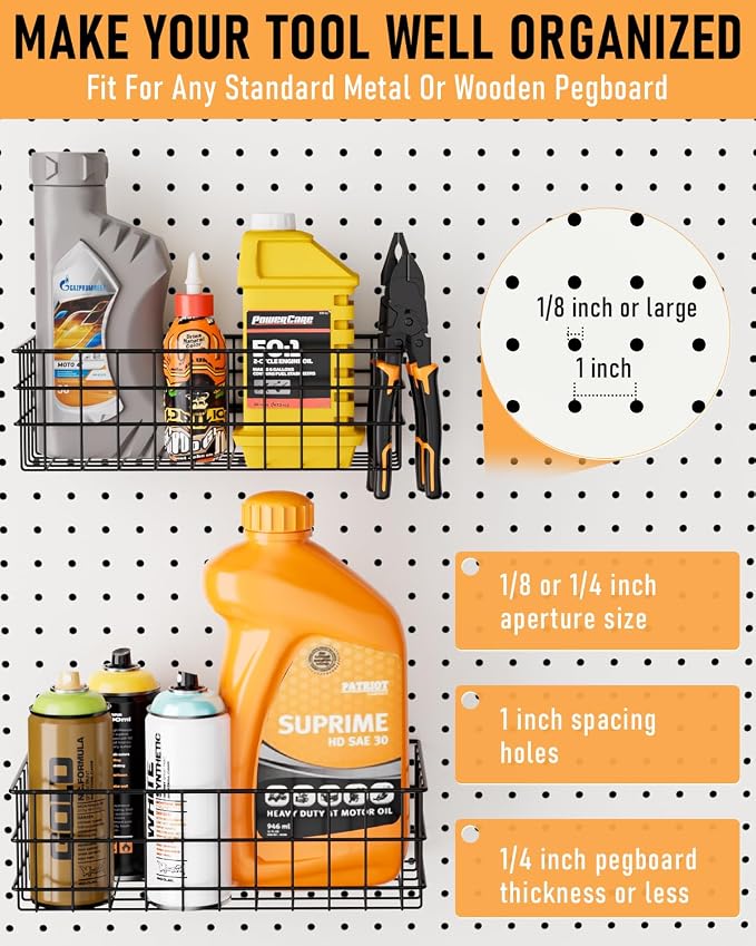 INCLY 4 Pack Pegboard Baskets Bins Set, 4 Size Square Style Black Metal Wire - Image 6