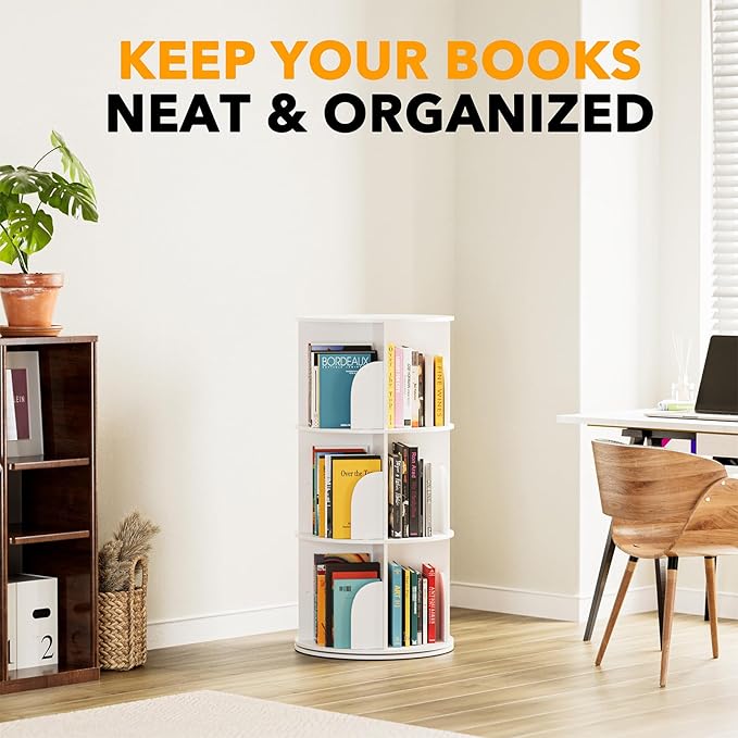 SpaceAid 3 Tier Rotating Bookshelf Tower, Spinning Bookcase Lazy Susan - Image 6