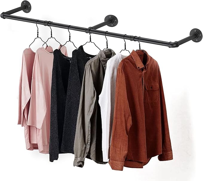 Clothes Hanger Pole Wall Mount, Clothes Rail Shelf Wardrobe Organizer by Varsoul