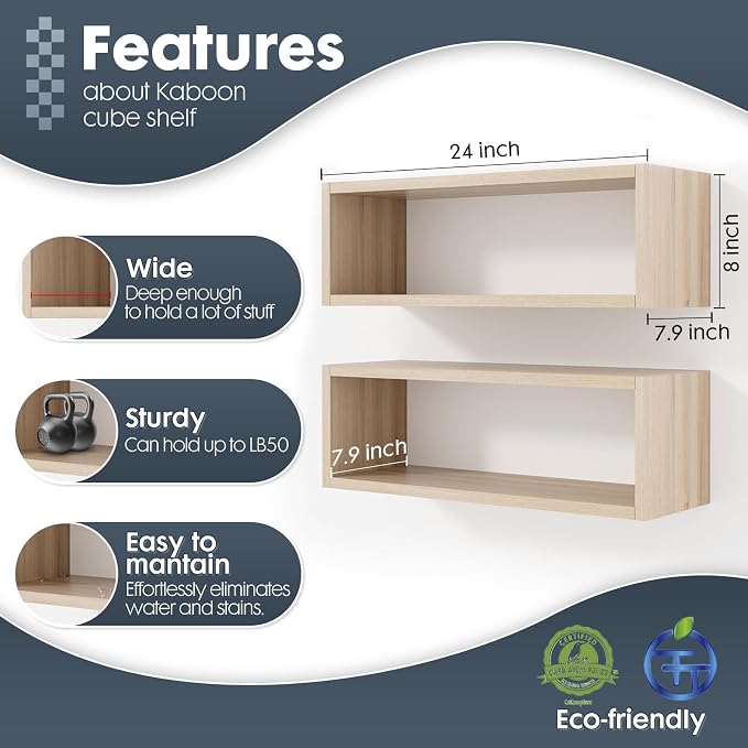 24in Floating Cube Shelves Set of 2, Display Shelves Wall Mount, Decorative - Image 3