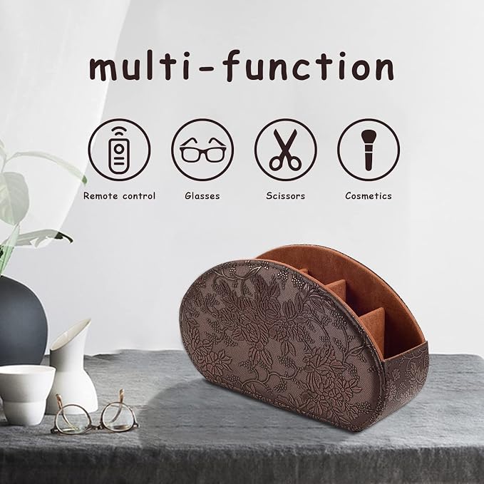 Tv Remote Holder Tray with 5 Compartment, PU Leather Remote Control Holder/Caddy - Image 3