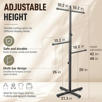 BreezeHug 42-48 Inch Adjustable Height Shopping Bag Rack Heavy Duty T-Shaped - Image 2