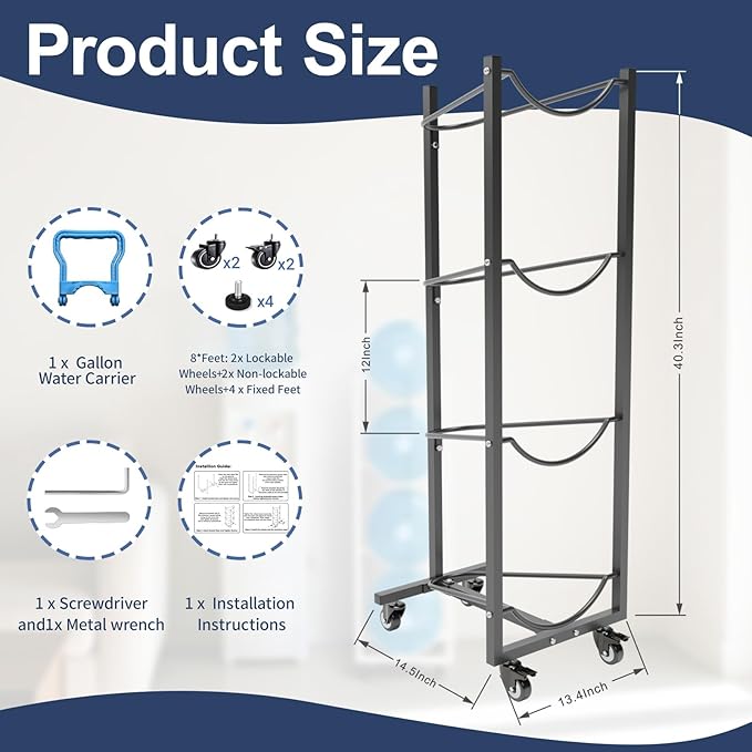 5 Gallon Water Jug Holder with 4 Wheels: 5 Gal Bottle Storage Rack | - Image 6