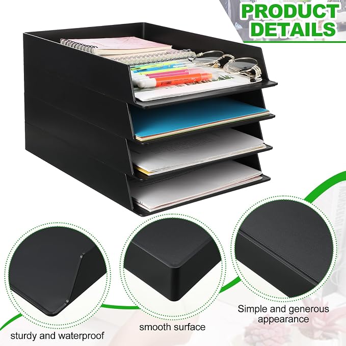 6 Pcs Stackable Paper Trays Rectangular Plastic Desk Holder Desktop Document - Image 3