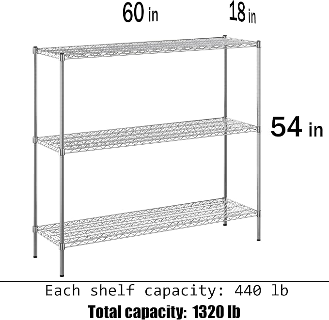 18" Deep x 60" Wide x 54" Height Wire Shelving Kit | 3-Tier | NSF Commercial - Image 3