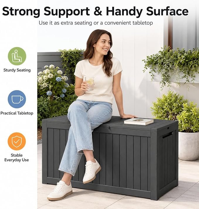 182 Gallon Outdoor Deck Storage Box, Large Waterproof Resin Patio Storage Box - Image 5