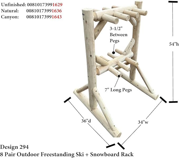 8-Place Freestanding Log Ski Rack Holder, Indoor & Outdoor Snowboard Racks - Image 3