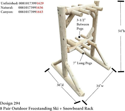 8-Place Freestanding Log Ski Rack Holder, Indoor & Outdoor Snowboard Racks - Image 3