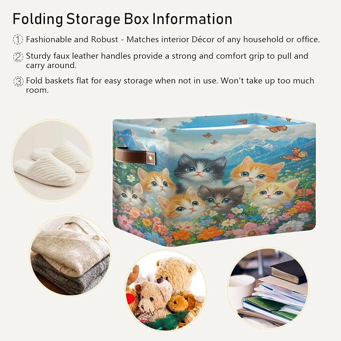 Cute Cats Colorful Flower Mountain Storage Bins Box Foldable Shelf Basket - Image 5