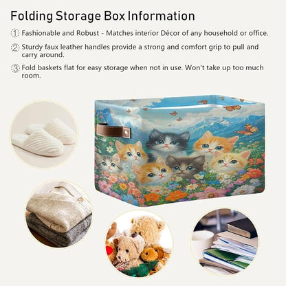 Cute Cats Colorful Flower Mountain Storage Bins Box Foldable Shelf Basket - Image 5