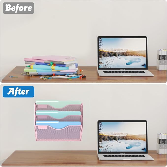 3 Tier Hanging Wall File Organizer, Mesh Mail Paper Orgnization Hanging File - Image 4