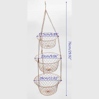Metal Fruit Basket Anti Deformed Hanging Basket 3 Tiers Foldable Vegetable - Image 9